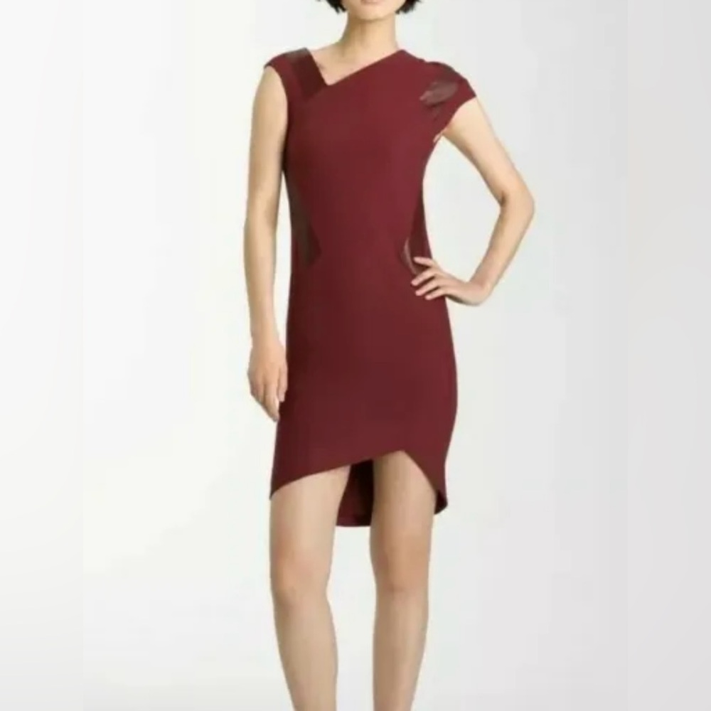 HELMUT LANG Womens Asymmetrical Hem Leather Trim Tank Dress Burgundy Red Size 4